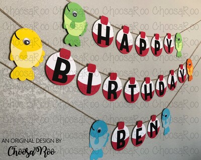 FISH Happy Birthday Banner - O-FISH-ALLY ONE Party Handmade Paper Banner - image1